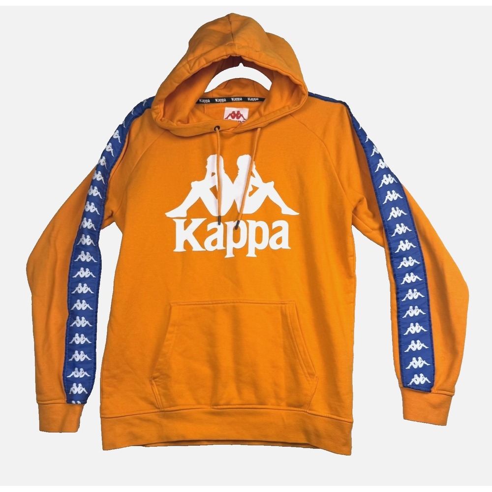 Kappa Hoodie Mens Medium Orange 222 Banda Omini‎ Taped Sleeves Big Logo Pullover
